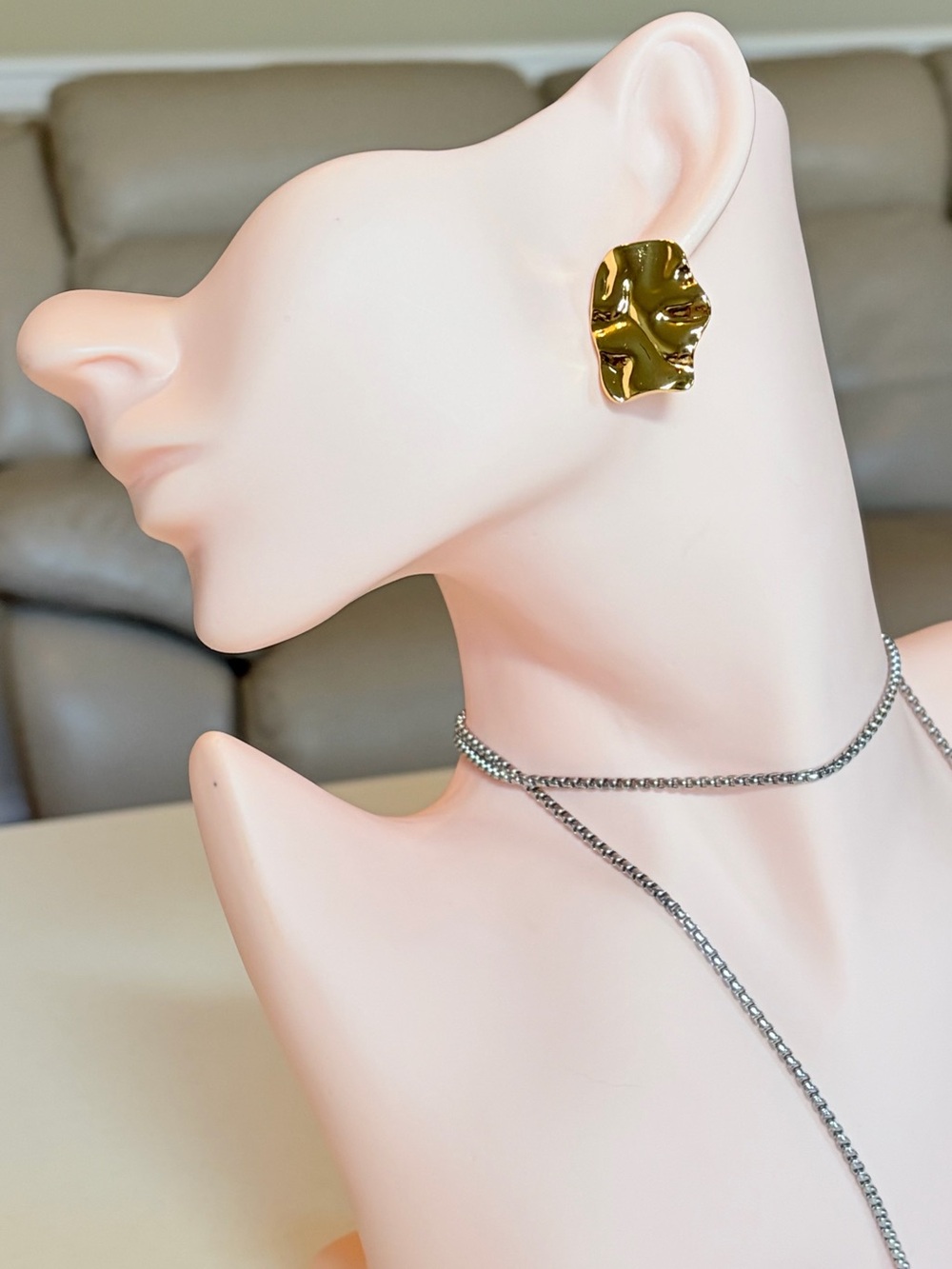 Gold Abstract Organic Stud Earrings.